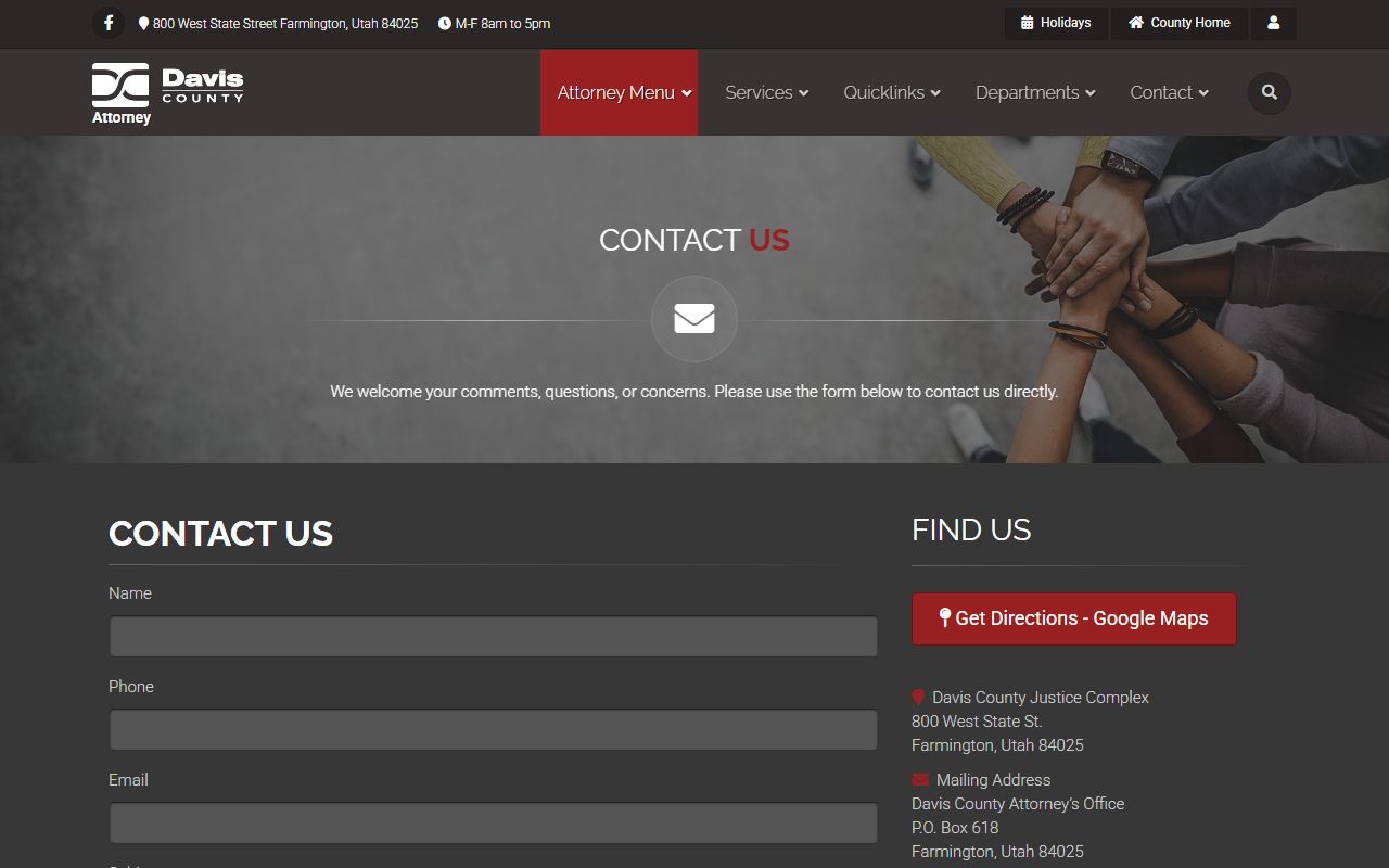 Davis County Attorney contact page for arrest record and prosecution questions