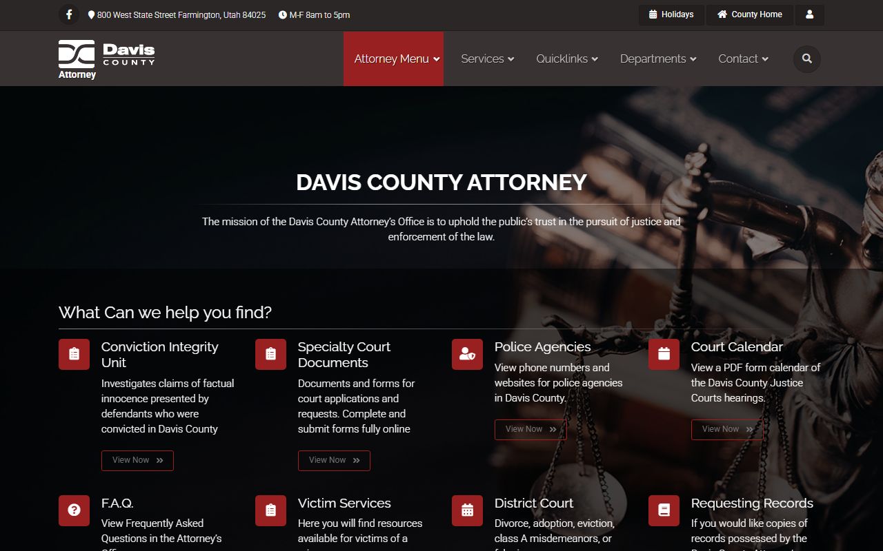 Davis County Attorney office page covering Davis County arrest and criminal records