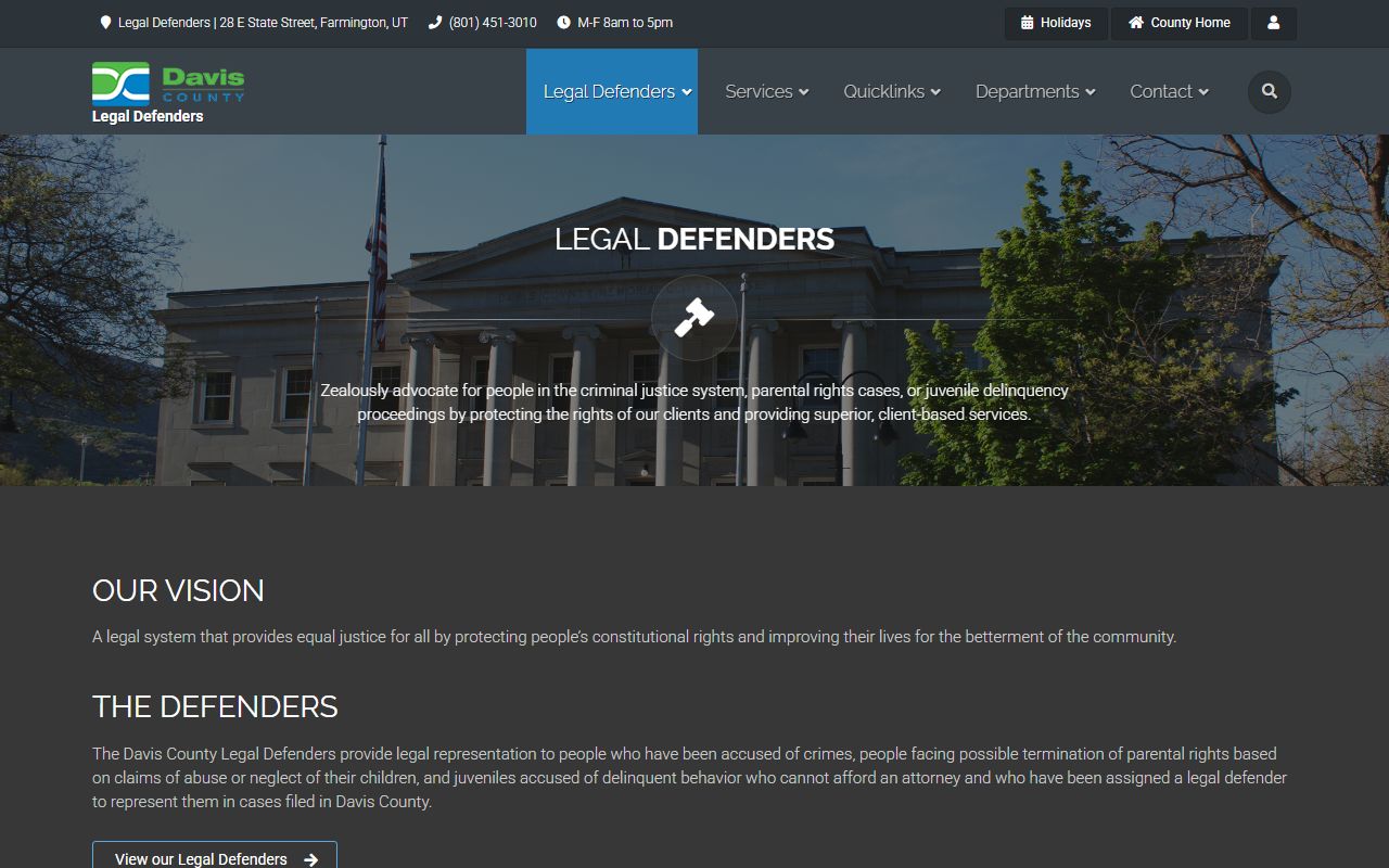 Davis County Legal Defenders page for reentry legal help in Utah