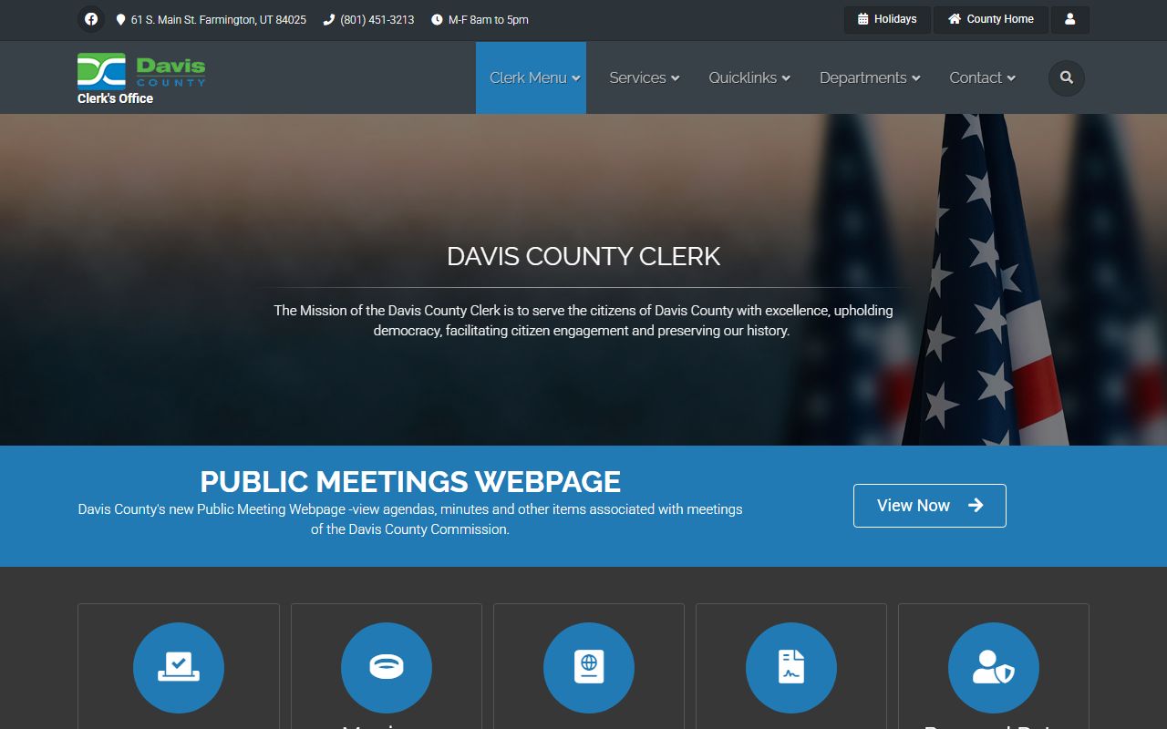 Davis County Clerk page with services and contact information in Utah