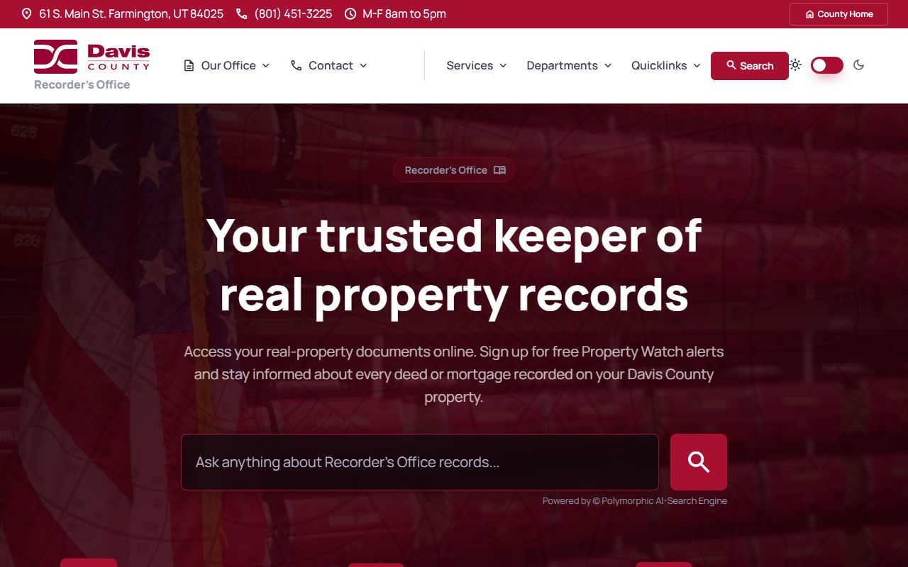 Davis County Recorder page for land records distinct from court clerk in Utah