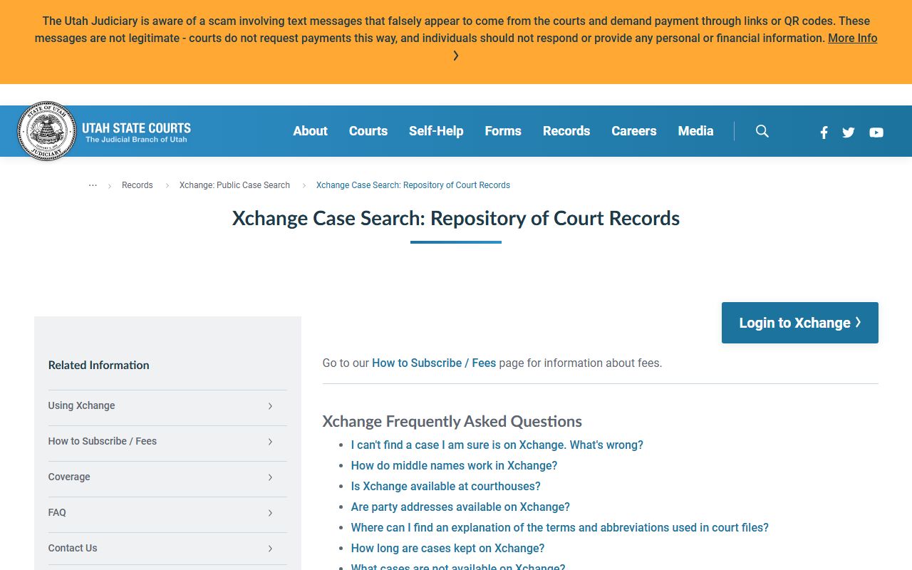 Utah Courts Xchange FAQ for searching Davis County court records