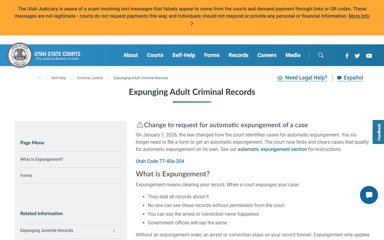 Utah adult criminal expungement page for Davis County arrest records