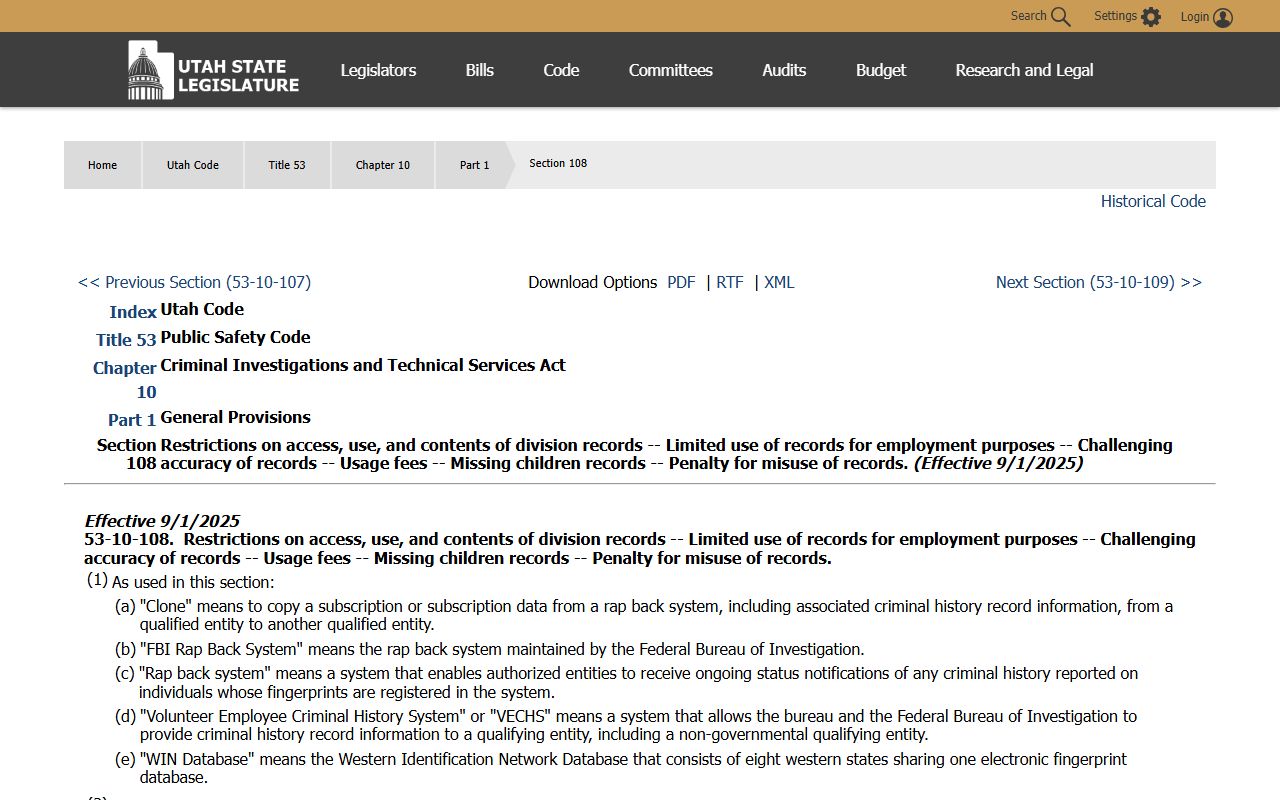 Utah criminal history dissemination statute affecting Davis County arrest records