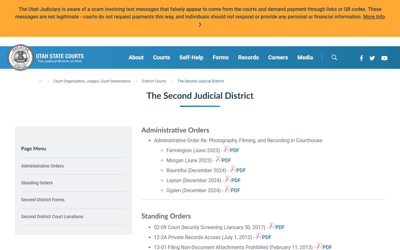 Utah Second Judicial District page covering Davis County District Court