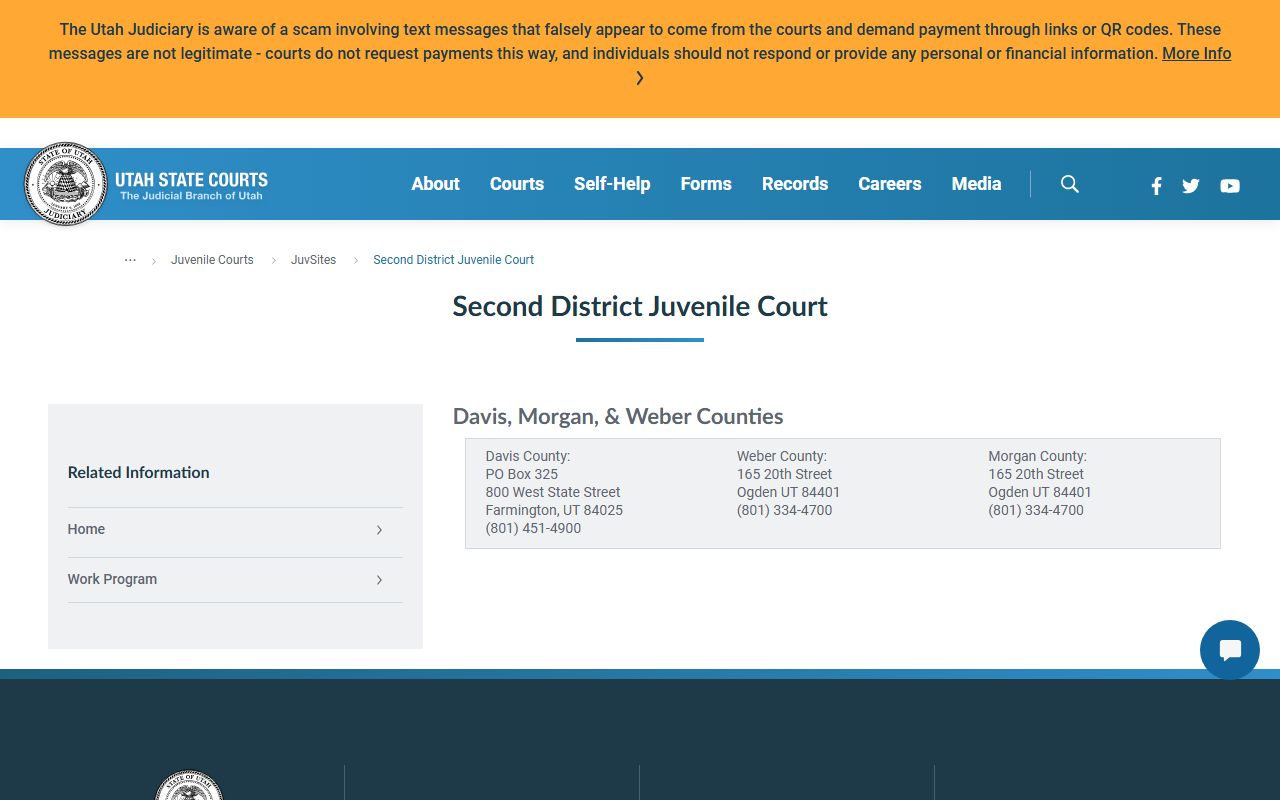 Second District Juvenile Court page for Davis County in Utah
