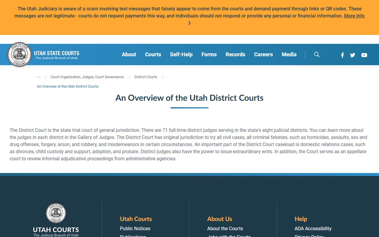 Utah District Court overview page for Davis County court system
