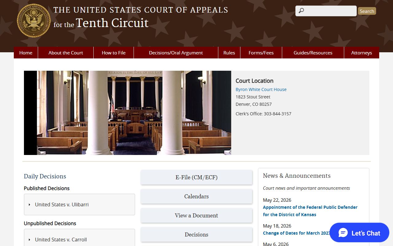 Tenth Circuit Court of Appeals dockets covering Davis County federal cases