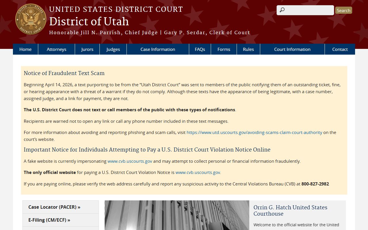 U.S. District Court for the District of Utah serving Davis County court records