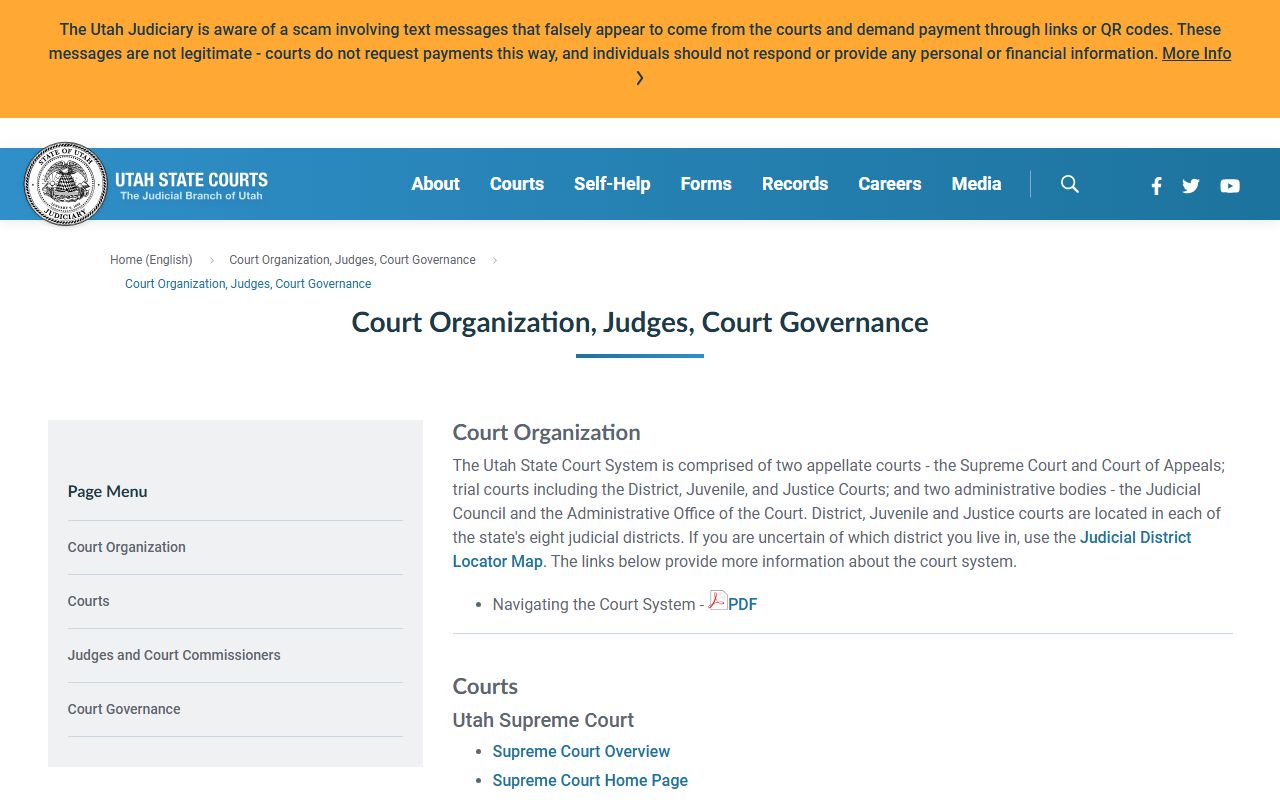 Utah court organization chart used for Davis County court records