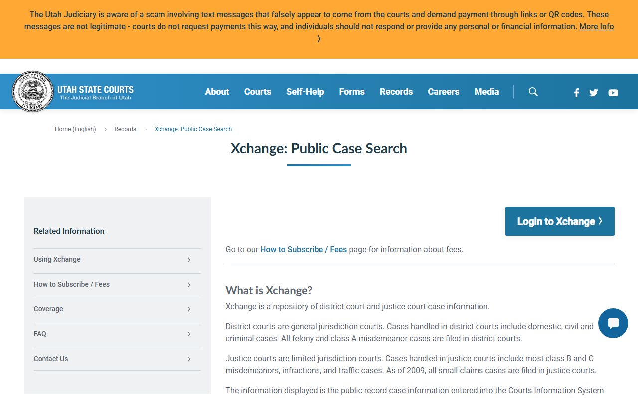 Utah Courts Xchange public case search for Davis County court records