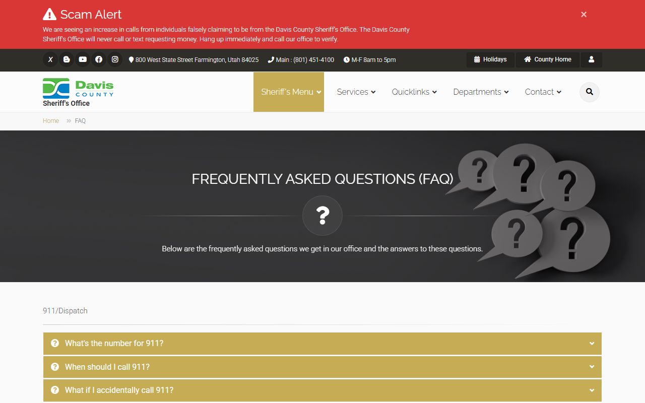 Davis County Sheriff FAQ explaining jail and inmate data in Utah