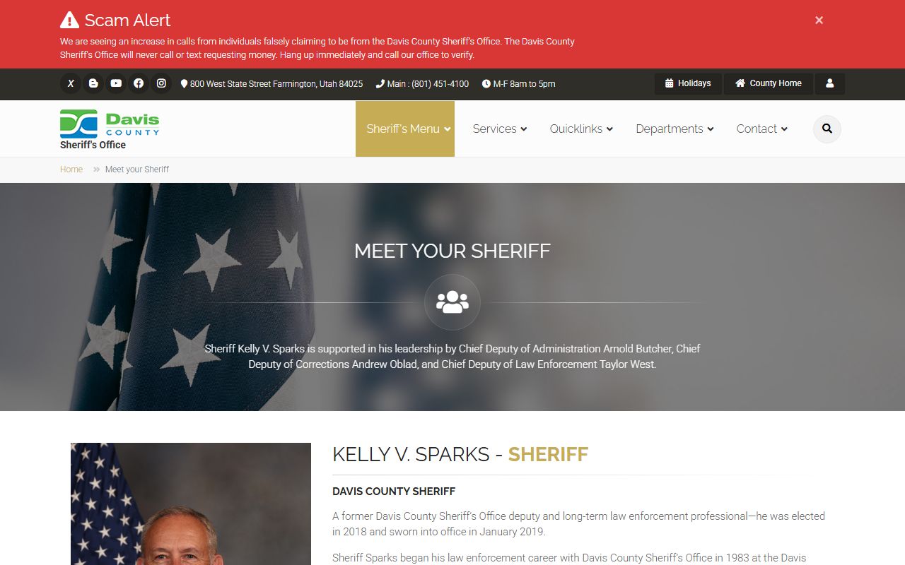 Davis County Sheriff Kelly Sparks bio page for inmate records