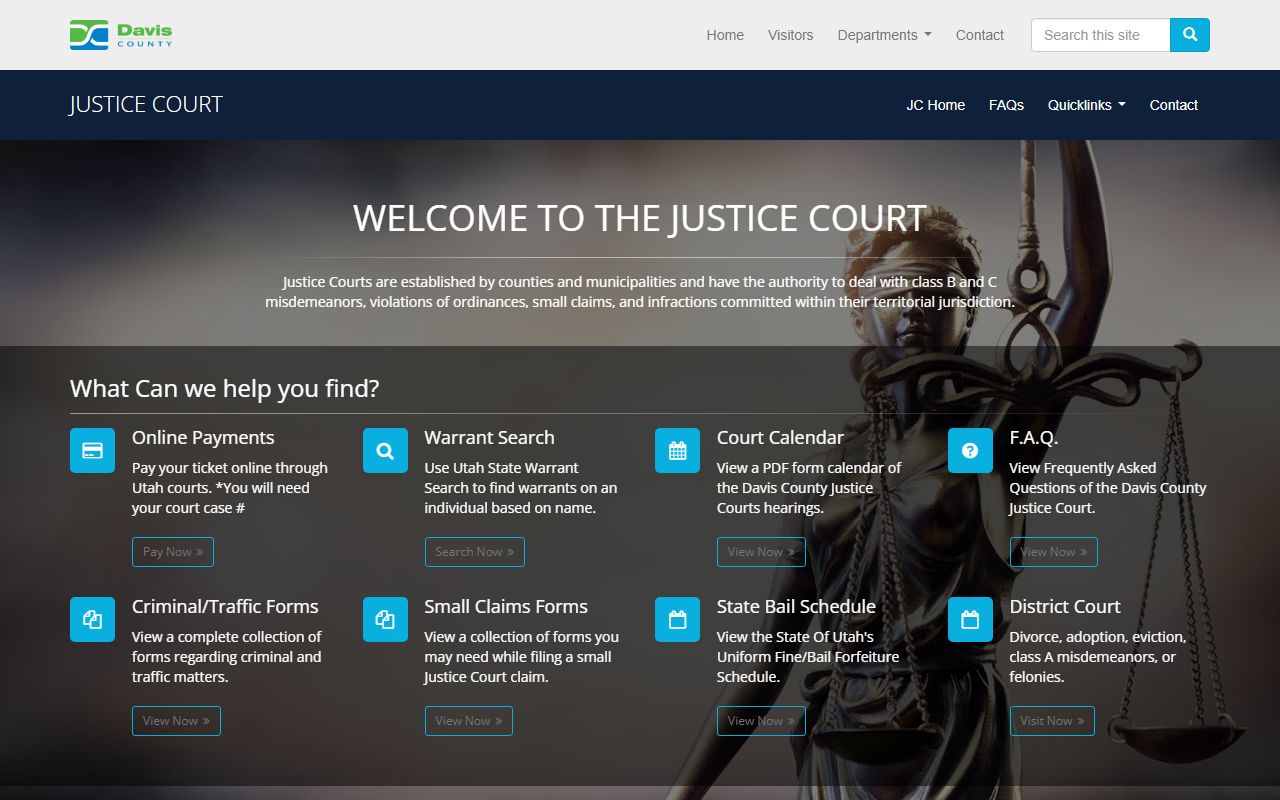 Davis County Justice Court page covering traffic citations in Utah