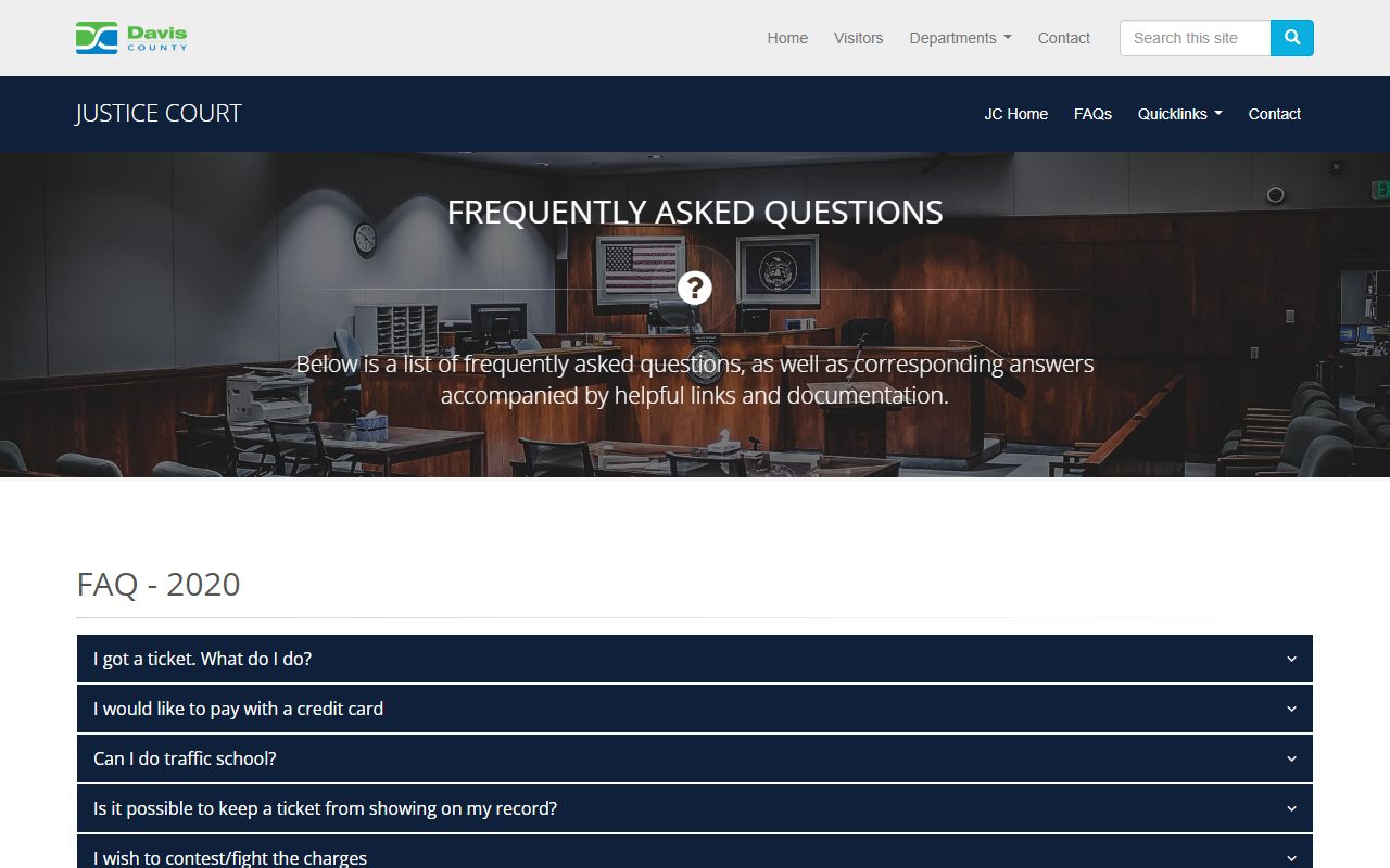 Davis County Justice Court FAQ on traffic tickets and payment in Utah