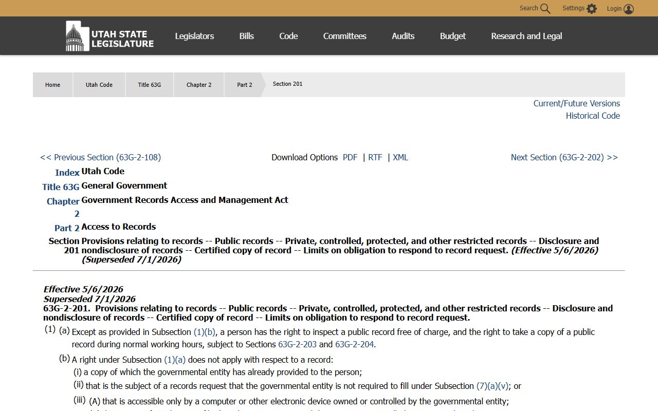 Utah GRAMA public records access statute for Davis County