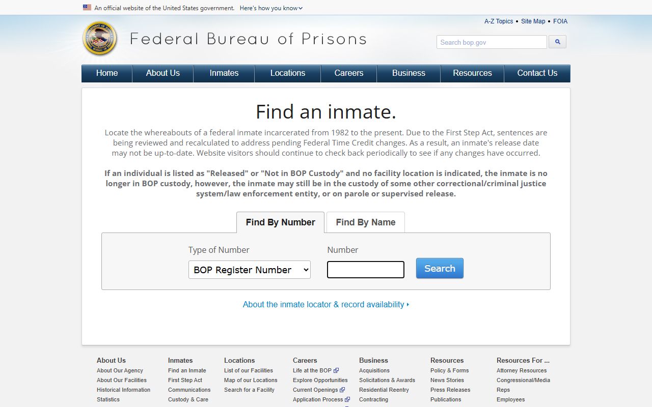 Federal Bureau of Prisons inmate locator for Davis County released inmates