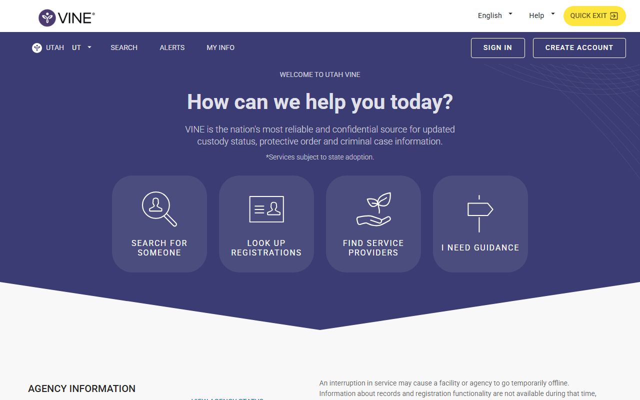 VINELink Utah victim notification portal for Davis County released inmates