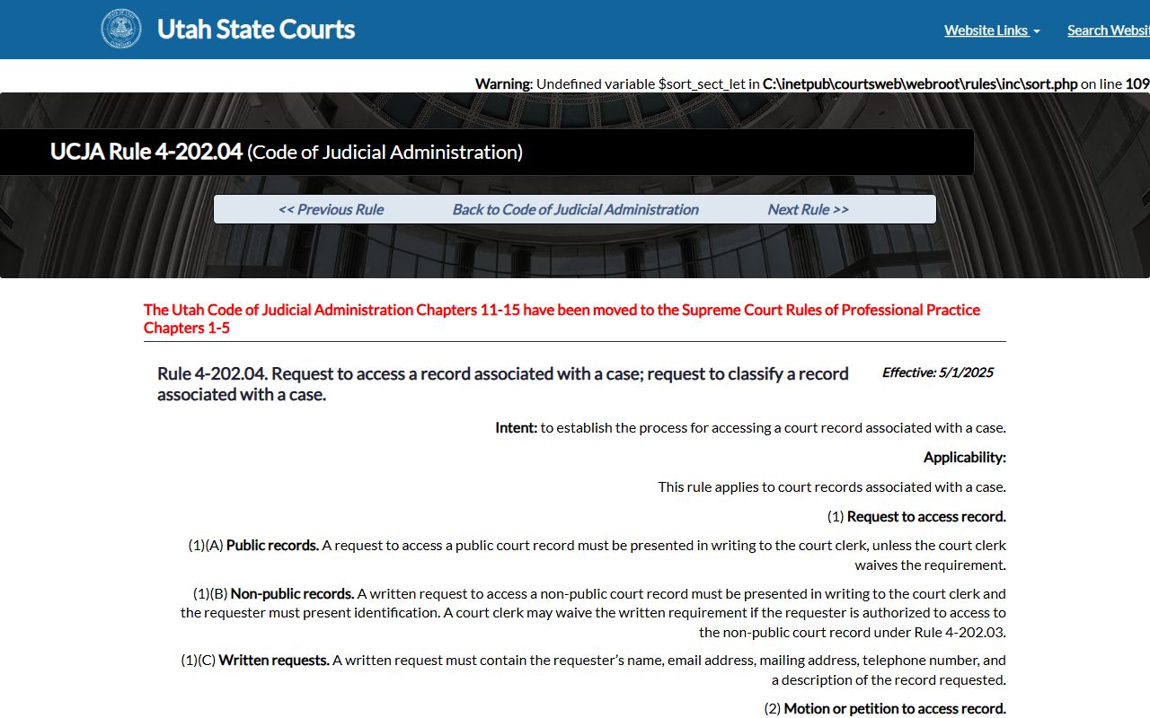 UCJA rule for requesting access to Davis County warrant court records